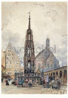 The Main market Square in Nuremberg with the Beautiful Fountain